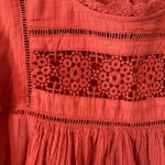 Free People  Laura Pink Red Eyelet Boho Gauze Blouse Flowy Women's size Medium Photo 5