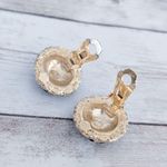 Vintage Clip On Earrings Black Wrapped Chain Like with Gold Tone Halo Photo 5