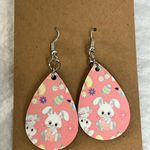 Handmade Easter Bunny Pink Teardrop Dangle Pierced Earrings Photo 1