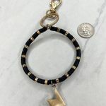 Gold Tone and Black Beaded Bracelet Lightning Charm Keychain Keyring Photo 0