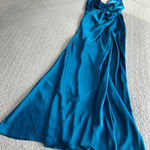 ASOS  Design Blue Teal Satin Halter Neck Maxi Dress Gown Slit Ruching Size 4 Photo 0