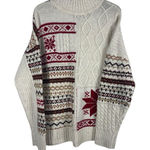 American Eagle Chunky Knit Red Cream Snowflake Fair Isle Nordic Cozy Sweater M Photo 0