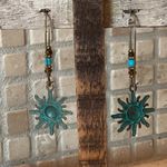3 for $25 NEW Copper & Turquoise Celestial Sun Earrings Blue Photo 3