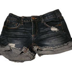True Craft Denim Shorts Distressed Dark Wash Cuffed Hem Casual Size 10 Photo 0