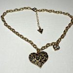 Guess Gold cheetah heart necklace rhinestone chain hearts adjustable  Photo 1