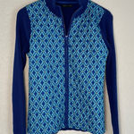 For Cynthia Blue Knit Sweater Quilted Vest Full Zip Front Nautical Preppy Coastal Yacht Photo 0