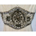 NWT Mandalay White Silk Navy Blue Beaded Sequin Mini Evening Dress Womens Size 6 Photo 2