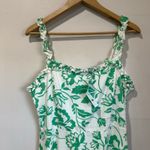 Draper James RSVP Ruffle Neck Midi Dress Green Floral Linen Blend NWT Sz 10 Photo 3
