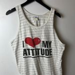 Vintage I Love My Attitude Tank Top Gray Cream XL Extra Large USA Striped Logo Photo 9