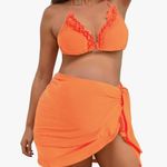 Women's Maternity Three Piece Bikini Coverup Textured Swimsuit M Medium NWOT Orange Photo 0