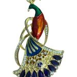 Vintage 1980s Canada Large heavily Gold plated Enameled Peacock Brooch Excellent Photo 2