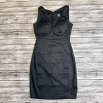 JAX Women's Sleeveless Mini Cocktail Dress Black 6 Sheer Satin Cutout High Neck Photo 12