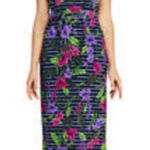 Lands' End  Navy Floral Striped Dolman Sleeve Belted Cotton Midi Dress Size L Photo 0