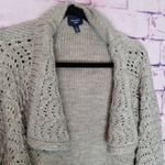 American Eagle OUTFITTERS TAUPE METALLIC WOVEN HEAVY KNIT WOOL OPEN CARDIGAN S Photo 2