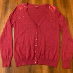 Merona  cardigan sweater large wine color with sequins on shoulders button up Photo 0