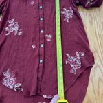 Anthropologie Fig & Flower Top Women Size Medium Maroon Embroidered Tunic Shirt Photo 4