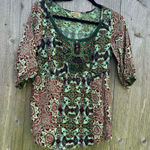 One World ‎ Women’s Petite Small Fairy Boho Printed 3/4 Sleeve Peasant Blouse Photo 0
