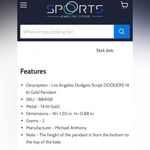 L.A. DODGERS 14K solid script logo pendant by Michael Anthony, NWOT Gold Photo 5