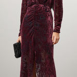 Ronny Kobo Wine Red Ruched Burnout Velvet Long Sleeve Midi Cocktail Dress 4 Photo 0