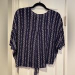 FOR THE REPUBLIC Size S Navy Blue Boho Short Sleeve Cropped Front Knot Top Photo 5