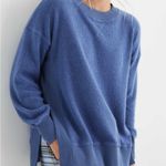 Aerie  Cozy Good Vibes Oversized Crewneck Sweatshirt w/split sides, Blue size XS Photo 2