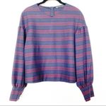 ZARA Maroon Navy Stripe Bubble Sleeve Top Size Large Photo 0