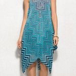 Dress Barn Aqua blue navy and white asymmetrical hem halter midi dress size 10 NWT Photo 0