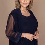 Catherines NWT  2 Piece Starburst Shimmer Tank/Cardigan Sheer Navy Size 26W Photo 0