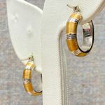 14k Italy Gold Silver Tone Hoop Earrings Textured Stripe Italian Hoop Earrings Photo 4