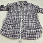 Eddie Bauer Plaid Flannel Shirt Womens Size S Purple White Button Front Pockets Photo 6