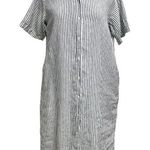 MUJI 100% Linen Nautical Stripe Shirt Dress Pockets Blue White size Medium/Large Photo 0
