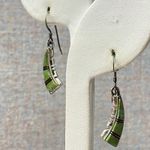 Vintage Sterling Silver Turquoise Feather Dangle Earrings Native American Style Green Photo 2