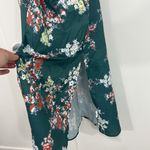 Medium Green, White Floral Tie Front Faux Wrap Midi Dress Green Photo 9