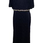 Adrianna Papell  Gown Lace Beaded Belt Cape Sleeve Navy Formal Evening, Size 12 Photo 0