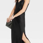 NWT A New Day Black satin relaxed fit slip dress with slit Size XXL Photo 0