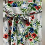 Meg & Margot Large Skirt Stripes Floral Blue Green Coral White Ruffle Front Belt Photo 2