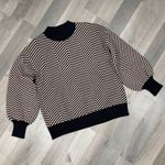 Zesica Chevron Stripe Lantern Sleeve Mock Neck Sweater Tan Black Large Photo 13