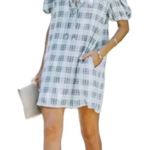 VICI  cotton ruffle mini dress. Cream and gray plaid. Puff sleeves. Size medium Photo 9