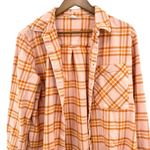Aerie Womens Plaid Flannel Shirt Shacket Button Up Long Sleeve Peach Orange Photo 1