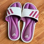Adidas Women's Pink and White Slide Sandals Sporty Size 9 Logo Used Slip On Photo 0