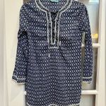 Letarte Skull Tunic Coverup Dress Navy Blue Sequin Bead 3/4 Sleeve Blouse Size S White Photo 14