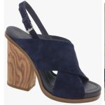 Vince  Helena Wood Block Heel Navy Suede Sandal Strappy Women’s sz 9.5 Photo 0