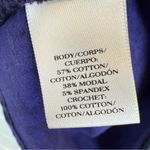 Ann Taylor  Baroque Print Black Purple Knit Top Short Sleeve Crochet Neckline S Photo 5