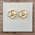 Tory Burch New  Fleur Flower Stud Earrings White Enamel/Gold on TB earring card Photo 1