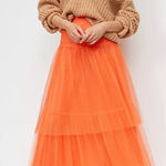 Anthropologie NEW Evelyn Tulle Midi Maxi Skirt Womens Large Orange Tiered Photo 0