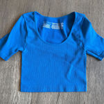 Primark Cares Blue Crop Top Short Sleeve Scoop Neck Ribbed Knit size small Photo 0