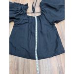 ON 34th Linen Blend Black Puff Sleeve Peasant Top M Open Back Size 8 Photo 5