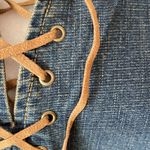 Faded Glory  Y2K cap sleeve denim mini dress with leather lace up collared v-neck Photo 2