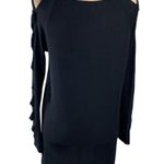 She + Sky Sweater Open Lattice Sleeve Black Tunic S Small Stretch Photo 2