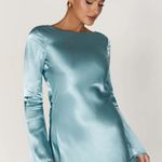 Meshki  Davina Powder Blue Satin Long Sleeve Mini Dress Photo 3